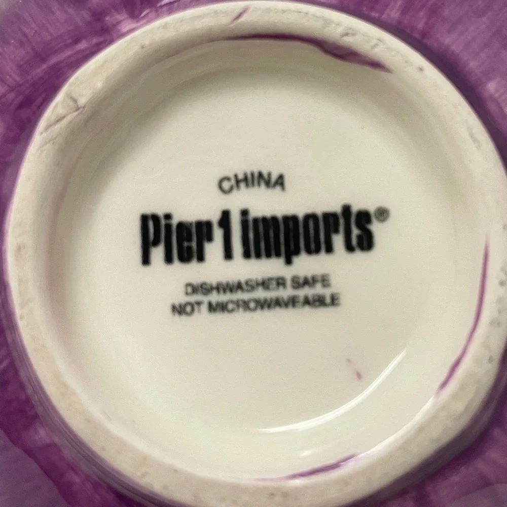 Pier 1 Imports Purple Flower Ceramic 1 Cup Measuring Prep Bowl Dishwasher Safe